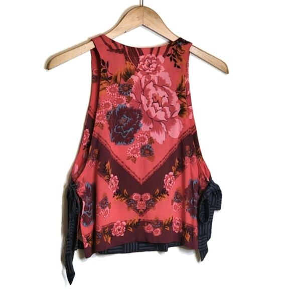 Free People Floral Scoop Neck Sleeveless Side Tie Pink Tank Top Size XS - Picture 8 of 16